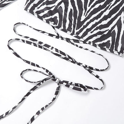 Leopard Zebra Printed Sexy Backless Lace ups Pullover Tees Women O-neck Slim Longsleeve Short T-Shirt