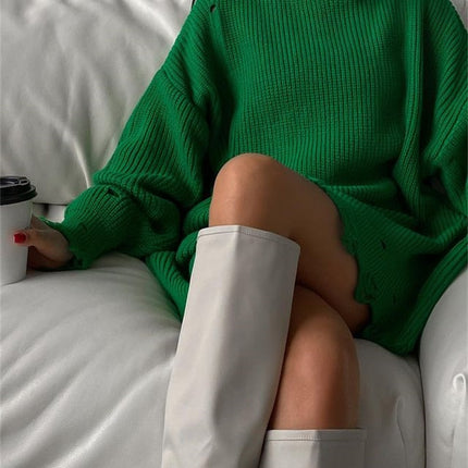 O Neck Oversized Mini Knitted Women Sweater Loose Dresses Autumn Winter Long Sleeve