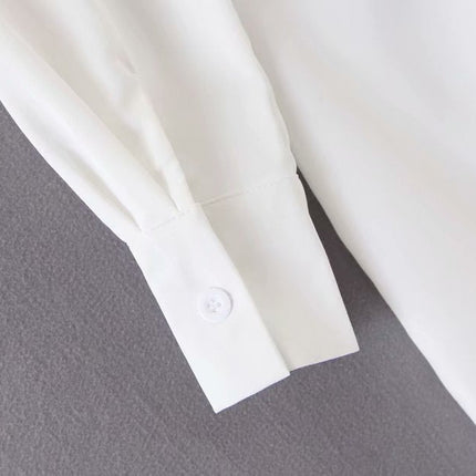 mini dress summer long sleeves women irregularity pleated vocation style loose white shirtdress