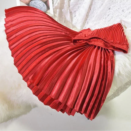 Classic Golden Velvet Pleated Skirt High Waist Retro Style Fashion Office Lady Pleated Long Skirt Winter Velvet Skirt 90cm Long