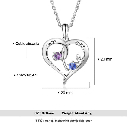 Personalized Heart Necklace with Birthstone Custom Name Engraved Pendant