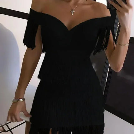 White Fringe Celebrity Evening Runway Party Dress Women Sexy Tassels Short Sleeve Club Dress Vestidos