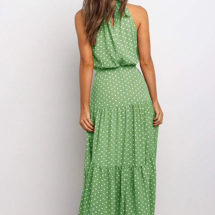 Summer Long Dress Polka Dot Casual Dresses Black Sexy Halter Strapless Sundress Vacation