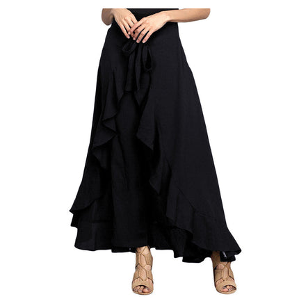 Women Pants Causal Ruffle Drawstring TrouserHigh Waist  Loose Dancing Outfits Palazzo Skirt