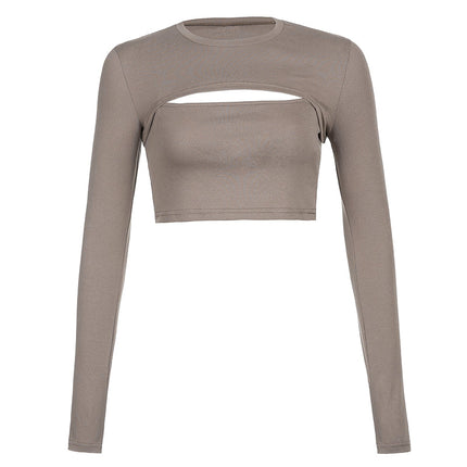 Hollow Knit Top Sweater Women Party Navel Slim Ribbed Summer Lady Shirts