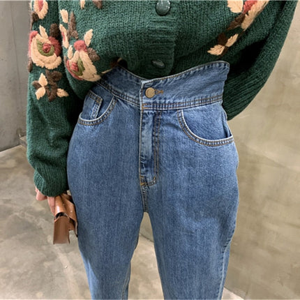 Harem Jeans Pants High Waist Loose Denim Jeans Female Buttons Trousers