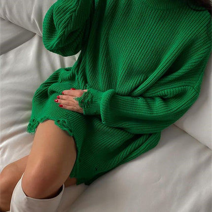 O Neck Oversized Mini Knitted Women Sweater Loose Dresses Autumn Winter Long Sleeve