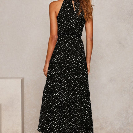 Summer Long Dress Polka Dot Casual Dresses Black Sexy Halter Strapless Sundress Vacation