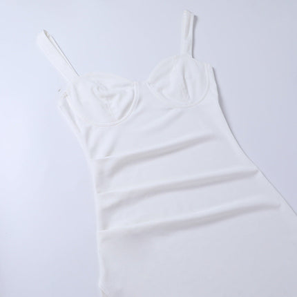 High Split Ankle-length Party Dresses Women Solid White Spaghetti Strap Dress Y2K