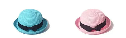 Hats For Women Summer Sun Protection Straw Hat Female Round Top Curled Brim Parent Child Student Sunshade Travel