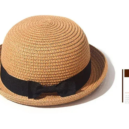 Hats For Women Summer Sun Protection Straw Hat Female Round Top Curled Brim Parent Child Student Sunshade Travel