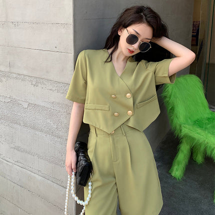 Fashion Office Short Sets Women Korean Loose Two Piece Suits Summer Thin