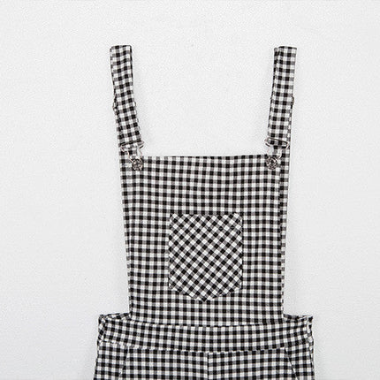 Women Straps Jumpsuits Ladies Summer Plaids Checked Playsuits Backless Outfits White&Black