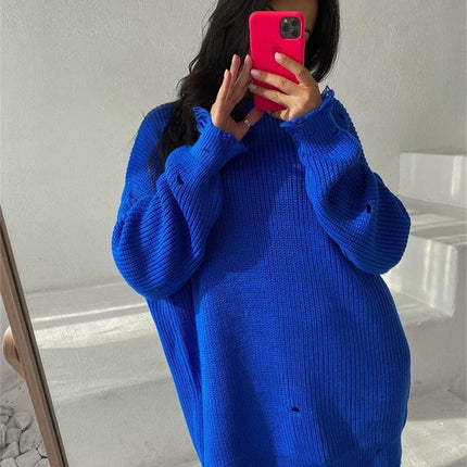 O Neck Oversized Mini Knitted Women Sweater Loose Dresses Autumn Winter Long Sleeve