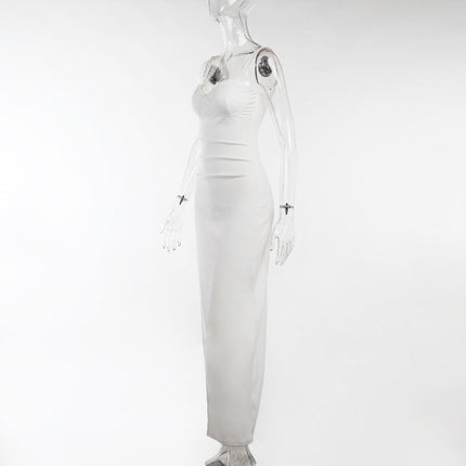 High Split Ankle-length Party Dresses Women Solid White Spaghetti Strap Dress Y2K