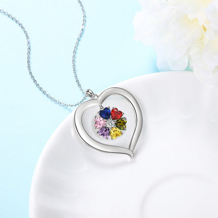 Personalized Heart Name Necklace with 1-8 Engraving Birthstone Pendant