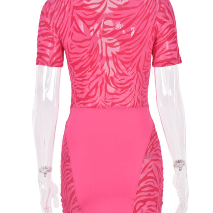 Cut Out Sexy Zebra Mesh Transparent Women's Pencil Short Dresses Mini Dress for Beach Bodycon