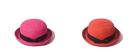 Hats For Women Summer Sun Protection Straw Hat Female Round Top Curled Brim Parent Child Student Sunshade Travel