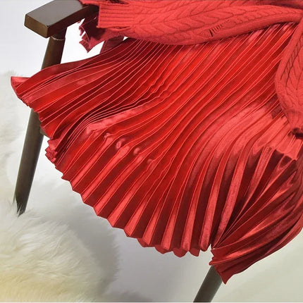 Classic Golden Velvet Pleated Skirt High Waist Retro Style Fashion Office Lady Pleated Long Skirt Winter Velvet Skirt 90cm Long
