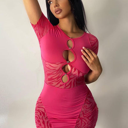 Cut Out Sexy Zebra Mesh Transparent Women's Pencil Short Dresses Mini Dress for Beach Bodycon