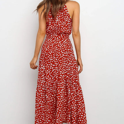 Summer Long Dress Polka Dot Casual Dresses Black Sexy Halter Strapless Sundress Vacation