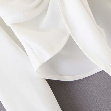 mini dress summer long sleeves women irregularity pleated vocation style loose white shirtdress
