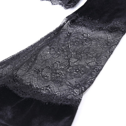 Ins Goth Sexy Women Gothic Crop Top Flare Long Sleeve Lace Hollow Out Black  V-neck T-shirt