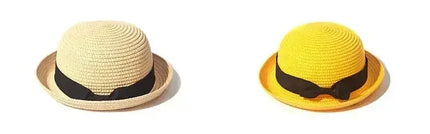 Hats For Women Summer Sun Protection Straw Hat Female Round Top Curled Brim Parent Child Student Sunshade Travel