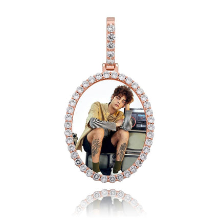 Custom Photo Pendant Oval Medal Pendant Ice Zircon Pendant Necklace Fashion Hip Hop Jewelry