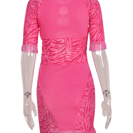 Cut Out Sexy Zebra Mesh Transparent Women's Pencil Short Dresses Mini Dress for Beach Bodycon