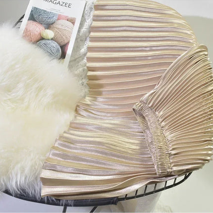 Classic Golden Velvet Pleated Skirt High Waist Retro Style Fashion Office Lady Pleated Long Skirt Winter Velvet Skirt 90cm Long