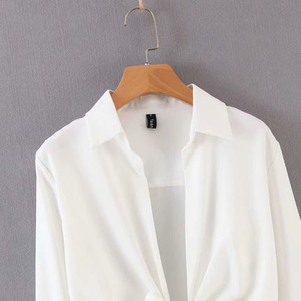mini dress summer long sleeves women irregularity pleated vocation style loose white shirtdress