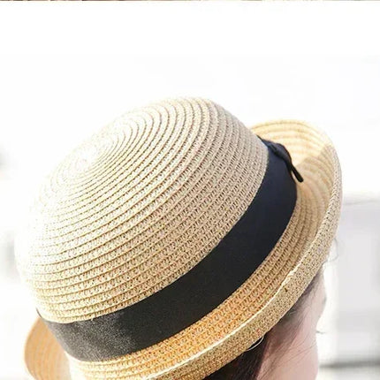 Hats For Women Summer Sun Protection Straw Hat Female Round Top Curled Brim Parent Child Student Sunshade Travel