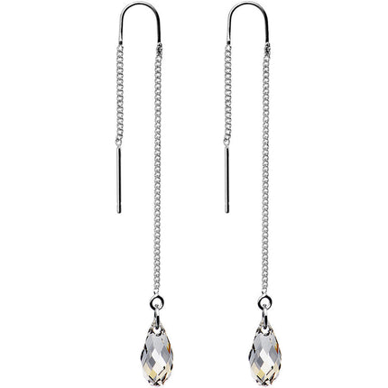 Handcrafted Silvery Threader Earrings Created with Crystals