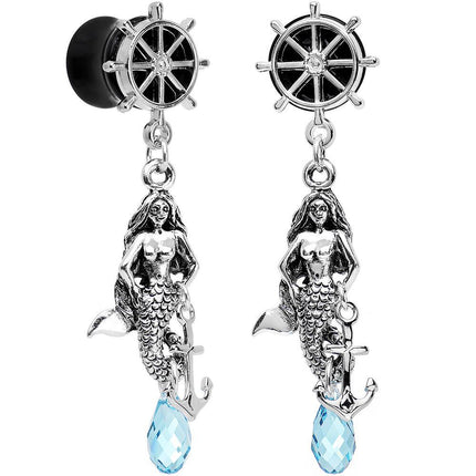Aqua Nautical Mermaid Plug Set Created with Crystal 00G to 1 Inch