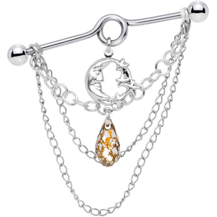 Moon Dangle Industrial Barbell Created with Crystals