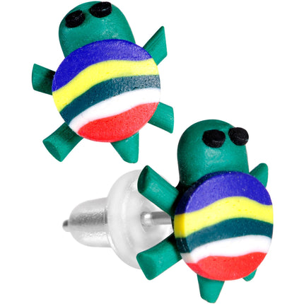 Handcrafted Silver Plated Rainbow Turtle Stud Earrings