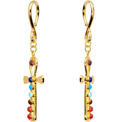 Handcrafted Gold Plated Balanced Life Chakra Ankh Ear Weights