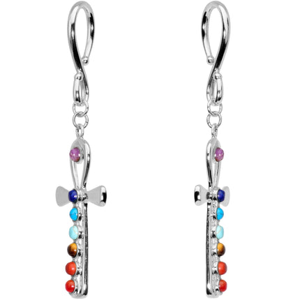 Handcrafted Steel Balanced Life Chakra Ankh Ear Weights