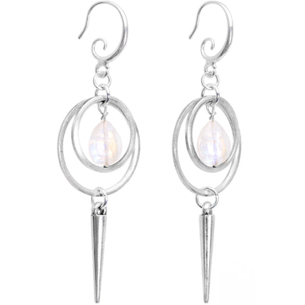 Handcrafted Moonstone Circle Spike Dangle Fishhook Earrings