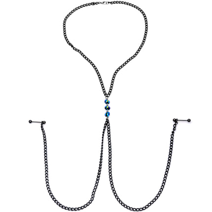 Gothic Black Necklace to Nipple Chain Created with Crystals