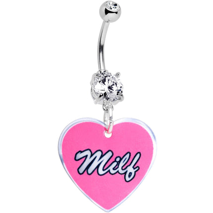 Handmade Pink Milf Heart Belly Ring Created with Crystals