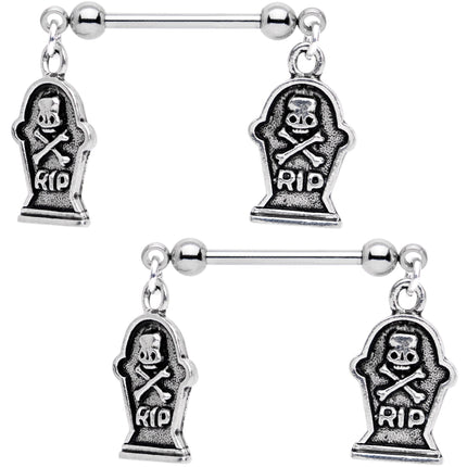 Handcrafted Halloween Gravestone Dangle Barbell Nipple Ring Set