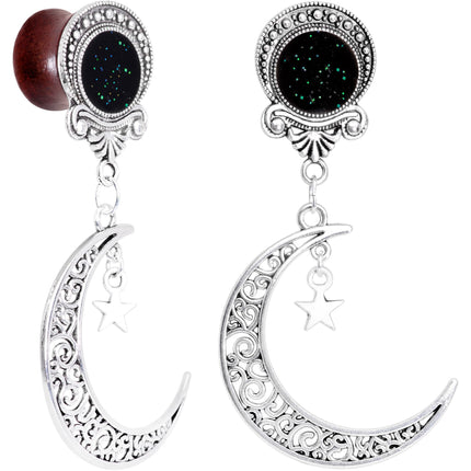 Handmade Beechwood Dark Crescent Moon Dangle Saddle Plug Set Sizes 8mm to 20mm