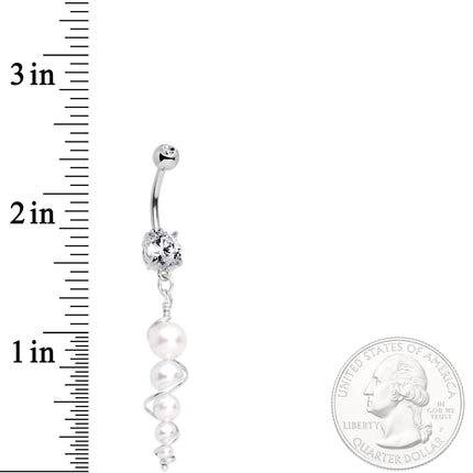 Handmade White Orb Dangle Belly Ring Created with Crystals