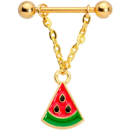 14G 5/8 Handmade Gold Tone Watermelon Dangle Nipple Ring Set