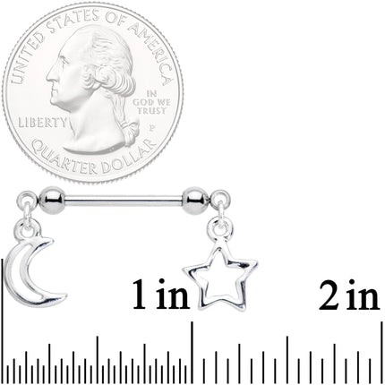 14G 5/8 Handcrafted Moon Star Dangle Barbell Nipple Ring Set