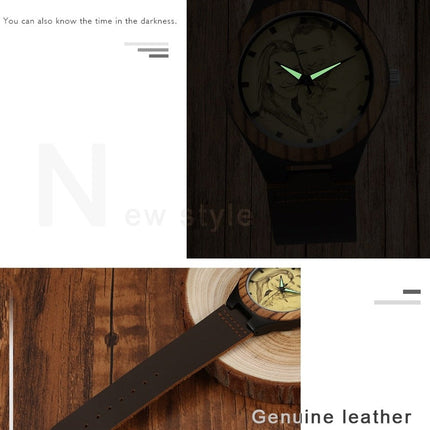 Personalized Custom Watch Photo Ebony Wooden Watch Engraving Picture Leather Band Unique Quartz Watches
