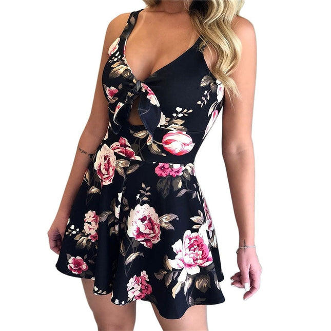 Female Sexy Playsuit print sexy V-neck short jumpsuit women loose casual beach romper