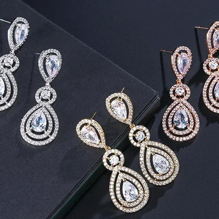 ZAKOL Luxury Water Drop Cubic Zircon Long Dangle Earrings for Women Bridal Wedding Jewelry Dress EP2114